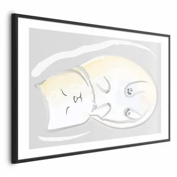 Plakat Śpiący kotek 42x29,7 cm z ramą czarną z marginesem
