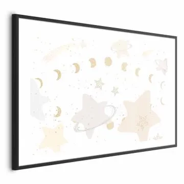 Plakat Księżyc i gwiazdy 42x29,7 cm z ramą czarną z marginesem