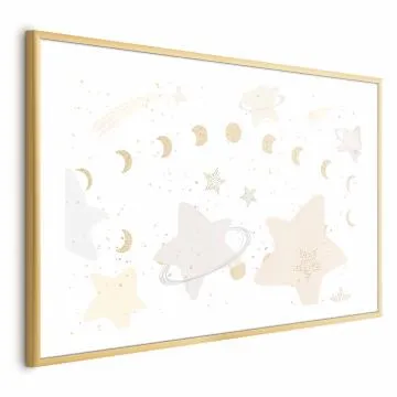 Plakat Księżyc i gwiazdy 90x60 cm z ramą złotą z marginesem