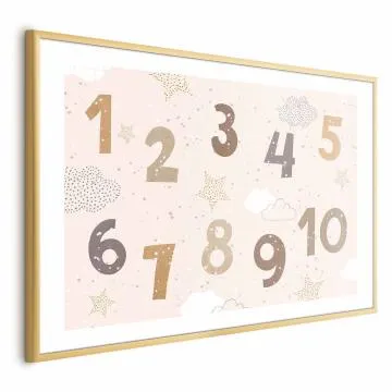 Plakat Cyferki 90x60 cm z ramą złotą z marginesem