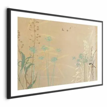 Plakat Ptaszek na łące 60x40 cm z ramą czarną z marginesem