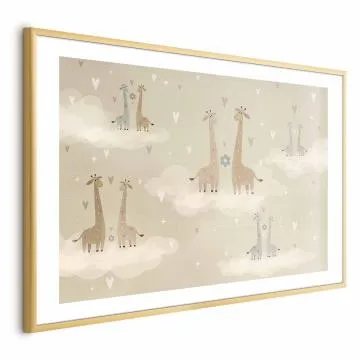 Plakat Zakochane żyrafy 90x60 cm z ramą złotą z marginesem