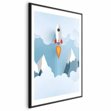 Plakat Rakieta w chmurach 29,7x42 cm z ramą czarną z marginesem