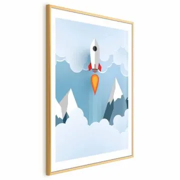 Plakat Rakieta w chmurach 29,7x42 cm z ramą złotą z marginesem