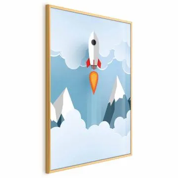 Plakat Rakieta w chmurach 29,7x42 cm z ramą złotą bez marginesu
