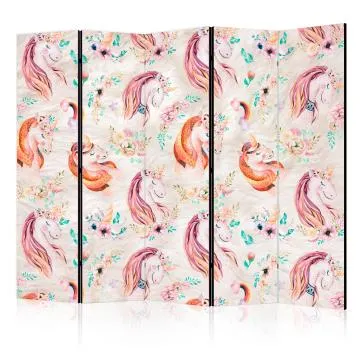 Parawan dwustronny Dla dzieci 225x172 cm 5-częściowy beżowy