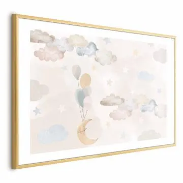 Plakat Bajkowe niebo 90x60 cm z ramą złotą z marginesem