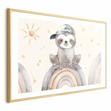 Plakat Pośród gwiazdek i tęcz 90x60 cm z ramą złotą z marginesem