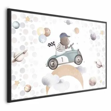 Plakat Miś w wyścigówce 30x21 cm z ramą czarną bez marginesu