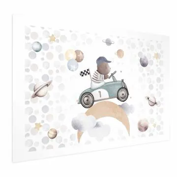 Plakat Miś w wyścigówce 42x29,7 cm bez ramy z marginesem