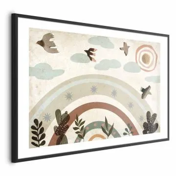 Plakat Tęcza i ptaki 60x40 cm z ramą czarną z marginesem