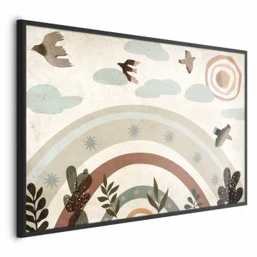 Plakat Tęcza i ptaki 90x60 cm z ramą czarną bez marginesu