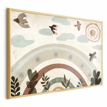 Plakat Tęcza i ptaki 60x40 cm z ramą złotą bez marginesu