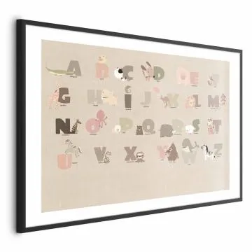 Plakat Beżowe abecadło 90x60 cm z ramą czarną z marginesem