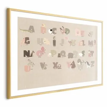 Plakat Beżowe abecadło 60x40 cm z ramą złotą z marginesem