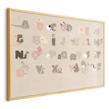 Plakat Beżowe abecadło 60x40 cm z ramą złotą bez marginesu
