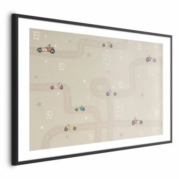 Plakat Wyścigowe autka 90x60 cm z ramą czarną z marginesem