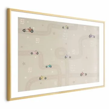 Plakat Wyścigowe autka 42x29,7 cm z ramą złotą z marginesem