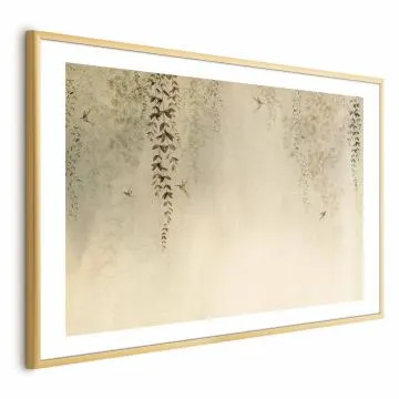 Plakat Beżowe koliberki 42x29,7 cm z ramą złotą z marginesem