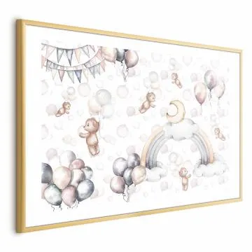 Plakat Misie w przestworzach 60x40 cm z ramą złotą z marginesem