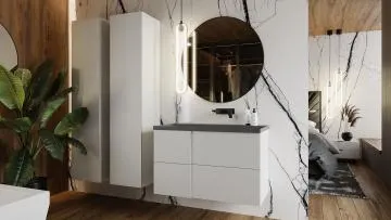 Umywalka wpuszczana EDGE 90 cm beton mat kwarcowa z otworem na baterię