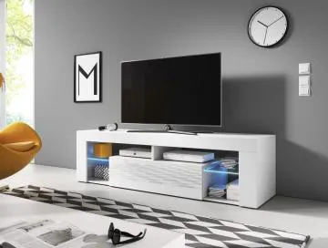 Szafka RTV EVEREST 140cm biały mat/biały połysk z oświetleniem LED