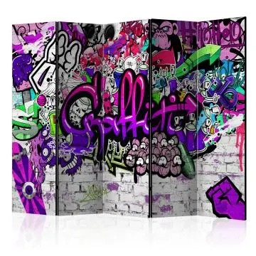 Parawan dwustronny Street art 225x172 cm 5-częściowy fioletowy