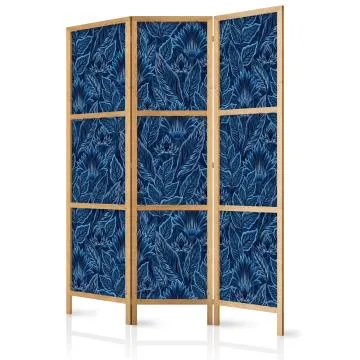 Parawan japoński Kwiaty 135x172 cm 3-częściowy niebieski