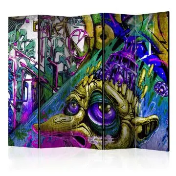 Parawan jednostronny Street art 225x172 cm 5-częściowy niebieski