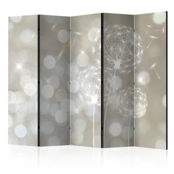 Parawan dwustronny Kwiaty 225x172 cm 5-częściowy beżowy