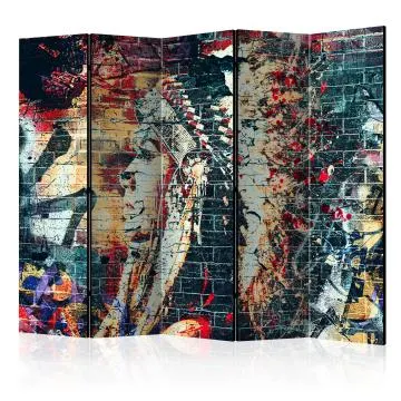 Parawan dwustronny Ludzie 225x172 cm 5-częściowy wielokolorowy