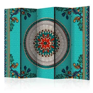 Parawan akustyczny Orient 225x172 cm 5-częściowy turkusowy