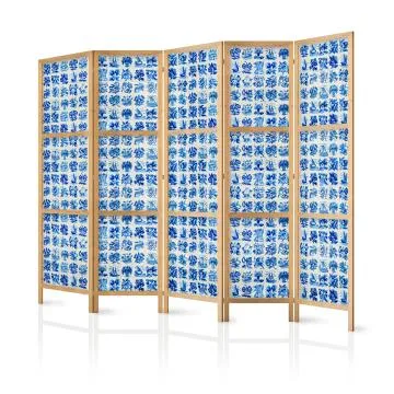 Parawan japoński Abstrakcje 225x172 cm 5-częściowy niebieski
