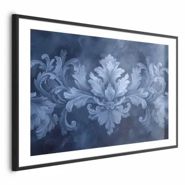 Plakat Błękitny ornament 30x21 cm z ramą czarną z marginesem