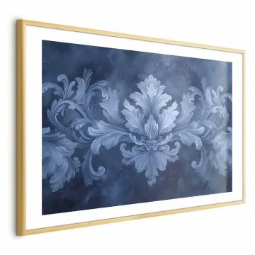 Plakat Błękitny ornament 60x40 cm z ramą złotą z marginesem