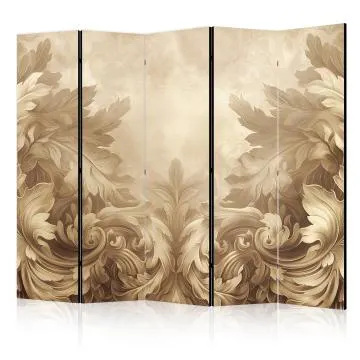 Parawan dwustronny Kwiaty 225x172 cm 5-częściowy beżowy