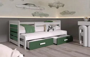 Łóżko dziecięce GRINO 180x80 białe/zielone dwuosobowe