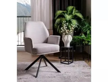 Krzesło tapicerowane HUGO BREGO kremowe obracane