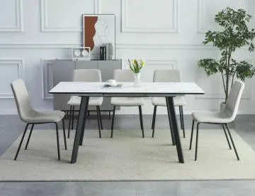 Stół rozkładany BARI 120(160)x80 biały marmur/czarny