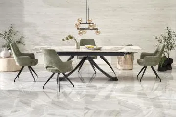 Stół rozkładany HILARIO 180(260)x90 beżowy marmur/czarny