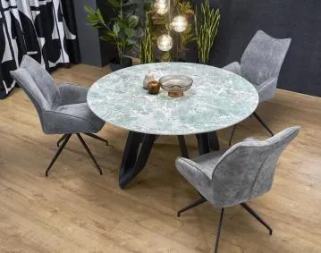 Stół okrągły GIOVANI 135x135 zielony marmur/czarny