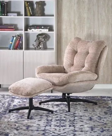 Fotel tapicerowany PESTO beżowy obrotowy z podnóżkiem