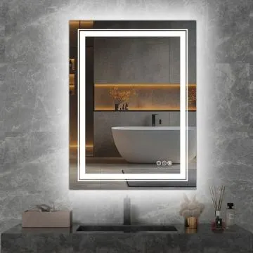 Lustro łazienkowe VERO 60x80cm srebrne z oświetleniem LED