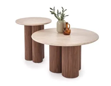 Stolik kawowy DOROTEA 80x80 trawertyn/orzechowy