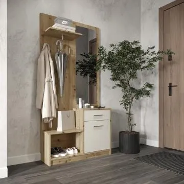 Garderoba do przedpokoju PERGO dąb artisan/kaszmirowa z lustrem