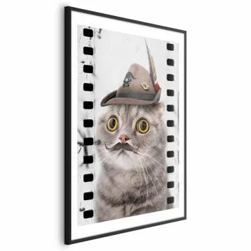 Plakat Kot w kapeluszu 21x30 cm z ramą czarną z marginesem
