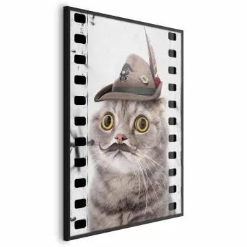 Plakat Kot w kapeluszu 21x30 cm z ramą czarną bez marginesu