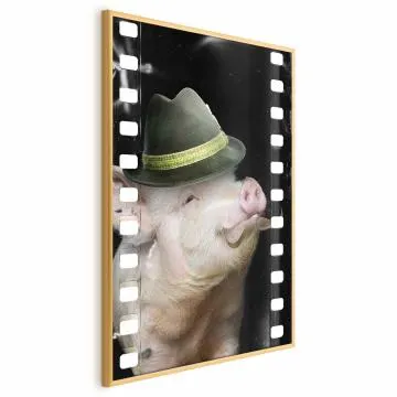 Plakat Świnia z wąsami 29,7x42 cm z ramą złotą bez marginesu