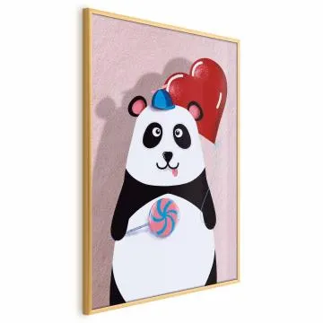 Plakat Panda z balonikiem 60x90 cm z ramą złotą bez marginesu