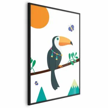 Plakat Tukan i motyle 29,7x42 cm z ramą czarną bez marginesu